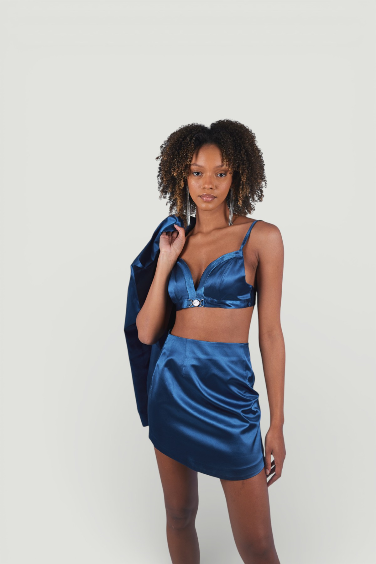 Askılı Crop Saten Fancy Büstiyer Lacivert