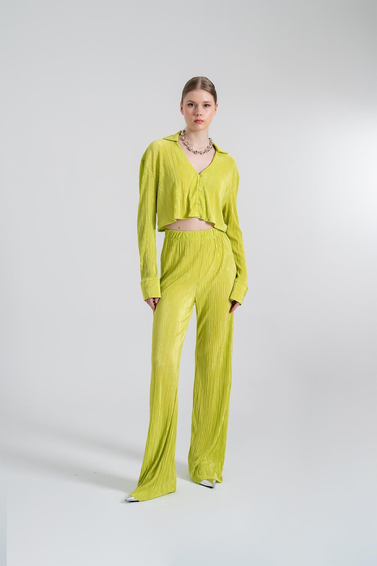 Beli Lastikli Esnek Comfy Pantolon Yeşil