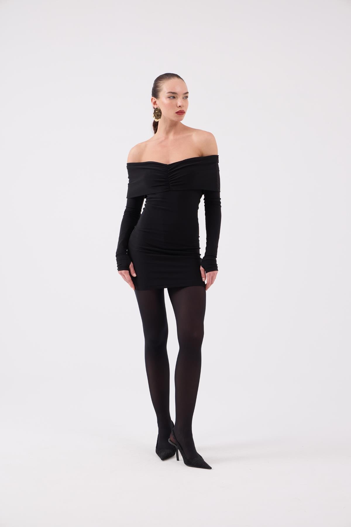 Madonna Yaka Astarlı Mini Dreamer Elbise Siyah