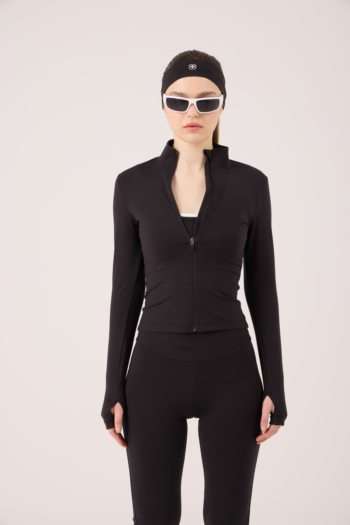Fabiola Jacket with Finger Detail and Zipper, Black