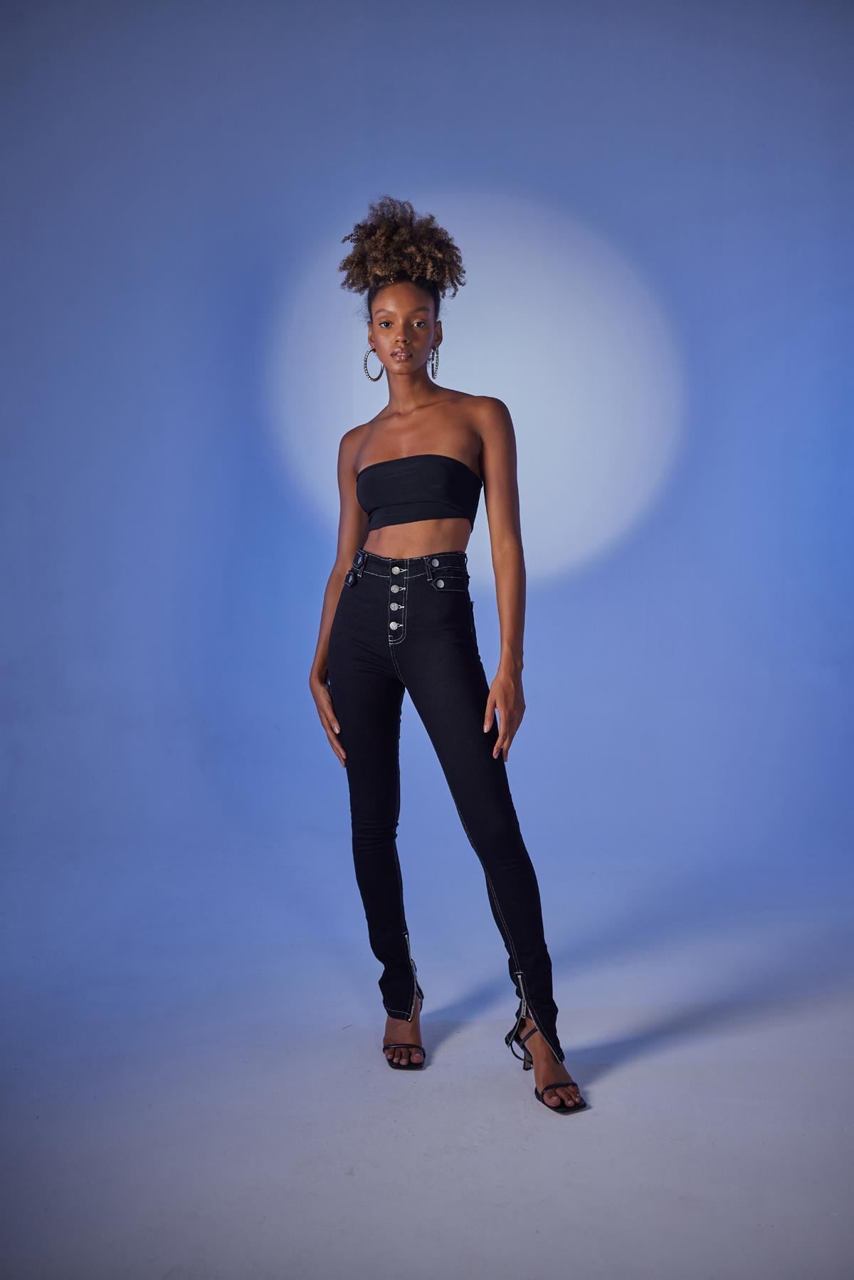 Split Jean Trousers Black