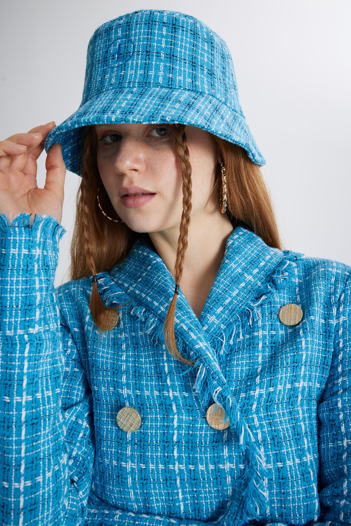 Tweed Bucket Şapka Mavi