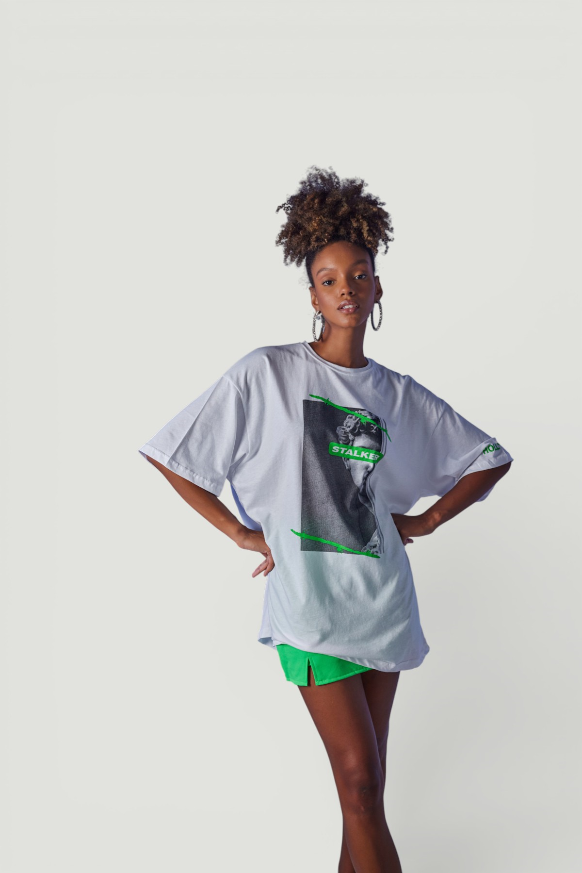 Oversize Baskılı Stalker T-Shirt Beyaz