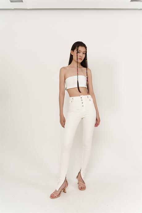 Split Jean Pantolon Beyaz