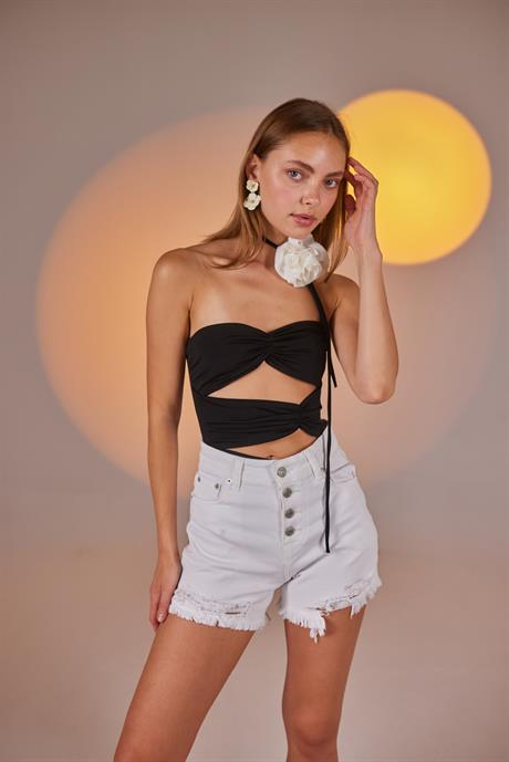 Distressed Jean Şort Beyaz