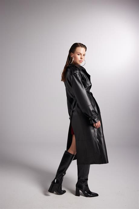 Collider Deri Trenchcoat Siyah
