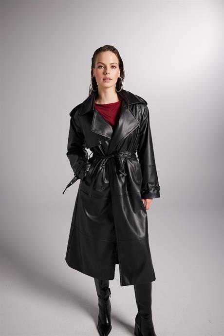 Collider Deri Trenchcoat Siyah