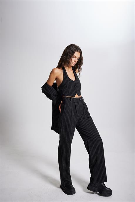 Striped Pantolon Siyah
