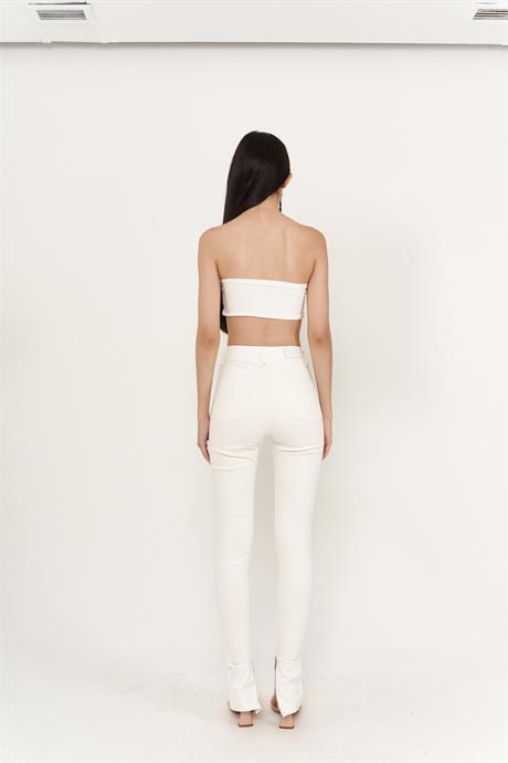 Split Jean Pantolon Beyaz