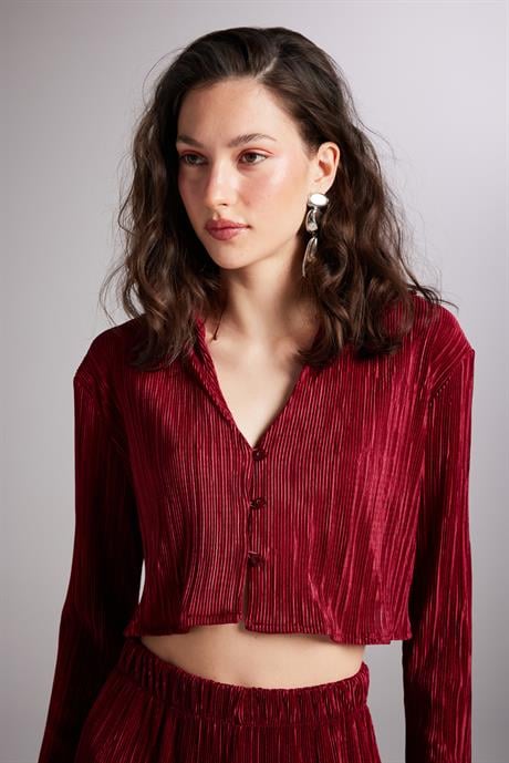 Comfy Crop Shirt Claret Red