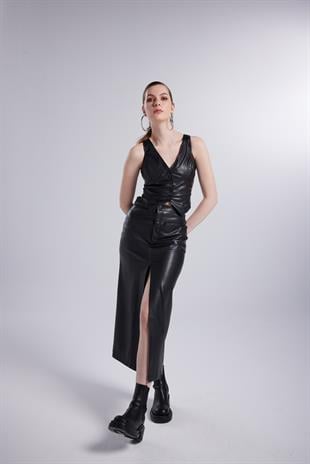 Hera Leather Vest Black