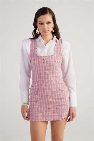 Tweed Elbise Pembe