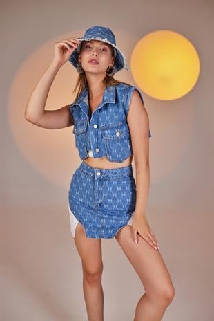 H Print Bucket Hat Blue