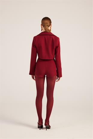 Camila Crop Blazer Ceket Bordo