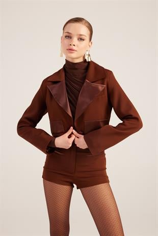 Camila Crop Blazer Jacket Brown