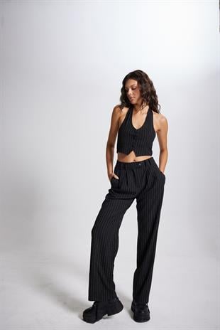Striped Pantolon Siyah