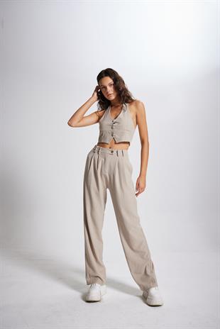 Striped Pantolon Bej