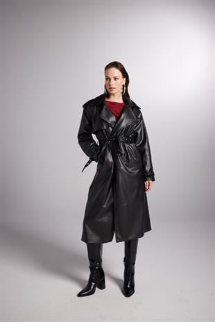Collider Deri Trenchcoat Siyah