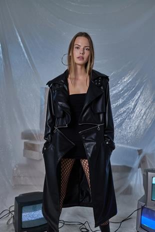 Holly Deri Trenchcoat Siyah