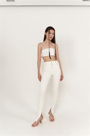 Split Jean Pantolon Beyaz