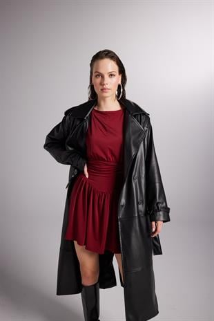 Collider Deri Trenchcoat Siyah