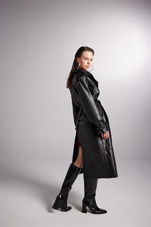 Collider Deri Trenchcoat Siyah
