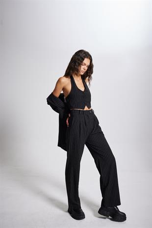 Striped Pantolon Siyah