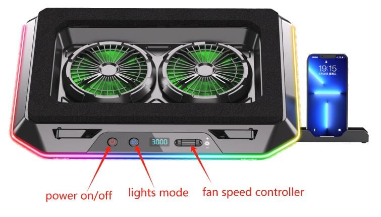 Classone Gaming GT200 Laptop Soğutucu Notebook Stand,3000 RPM, 10 RGB ışık kontrolü , 15.6 -17 inch , Hız kontrolü , 2 Büyük fan ,Telefon standı, 1 TYPE C Usb, 1 Usb