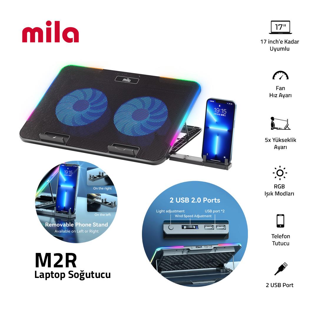 Classone Mila Serisi M2 R-TYPE 13-17 inch RGB Işıklı, 2 Büyük Fan, Telefon Standı,2 USB Notebook Soğutucu Stand