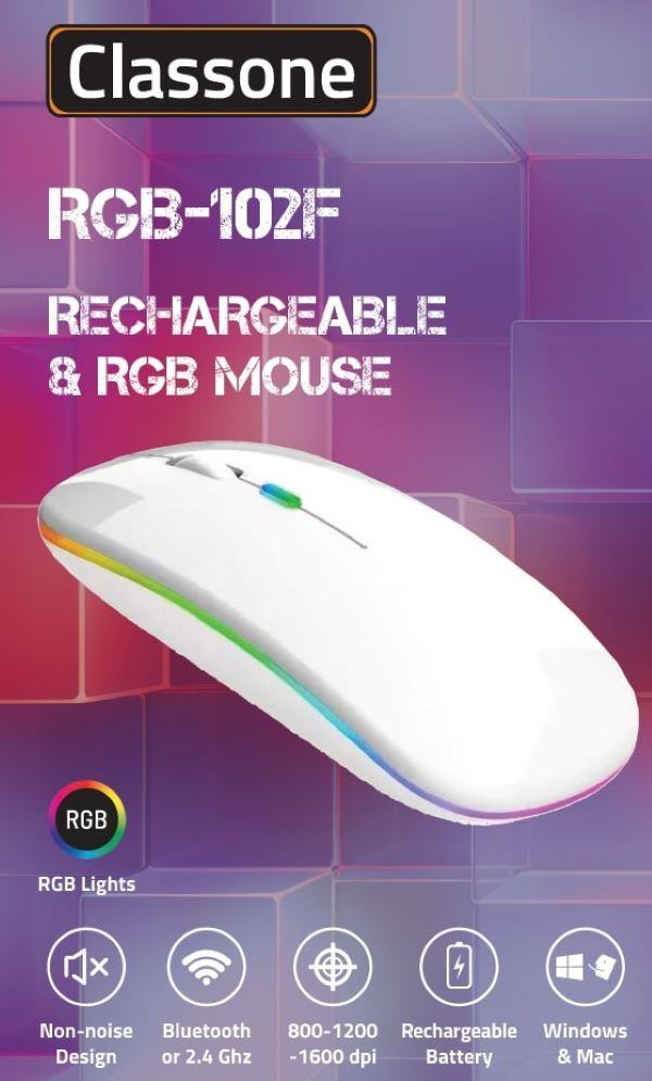 Classone RGB-102F RGB Işıklı, Efektli, Silent-Sessiz, RF Kablosuz, Bluetooth Mouse – Beyaz
