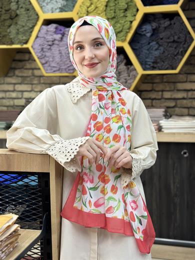 Lale Desenli Şal Fuşya