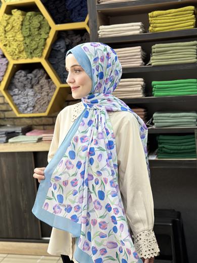 Lale Desenli Şal Kot Mavisi