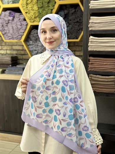 Lale Desenli Şal Lila