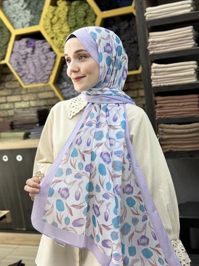 Lale Desenli Şal Lila