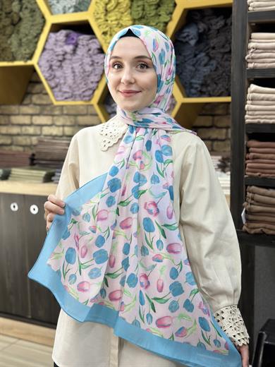  Lale Desenli Şal Turkuaz