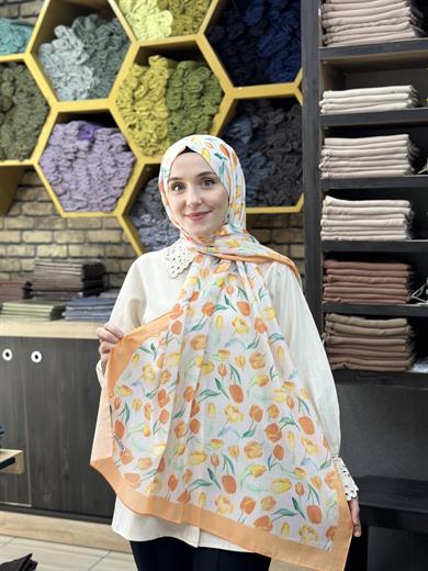 Lale Desenli Şal Turuncu