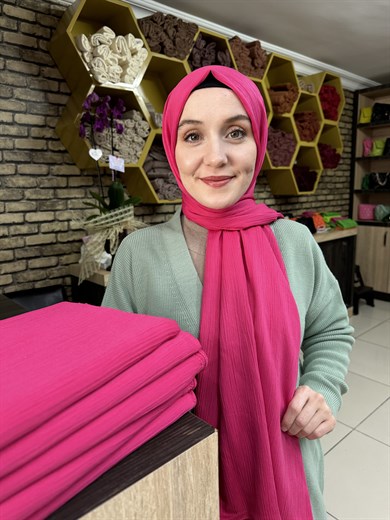 Krinkıl İpek Şal Fuşya  (no:19)