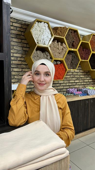 Krinkıl İpek Şal Krem