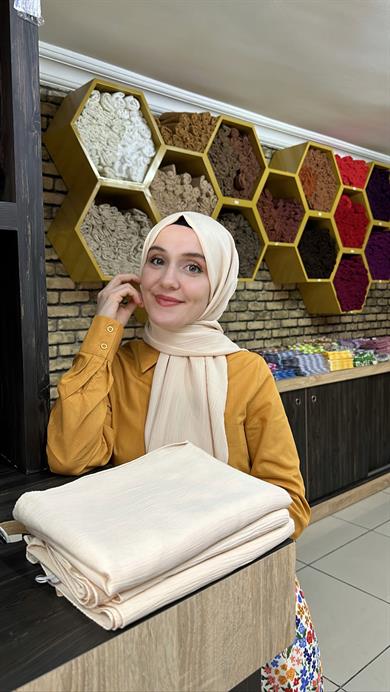 Krinkıl İpek Şal Krem