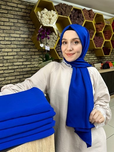 Krinkıl İpek Şal Saks  (no:16)