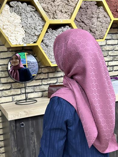 Petek Desen İpekli Jakar Eşarp Gül Kurusu