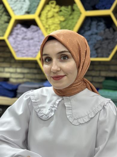Petek Desen İpekli Jakar Eşarp Tarçın