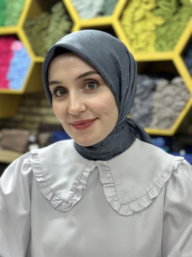 Petek Desen İpekli Jakar Eşarp  Antrasit