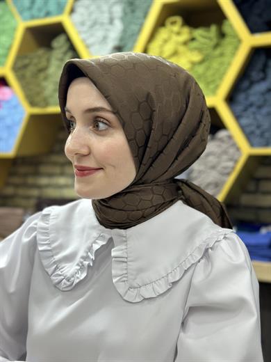 Petek Desen İpekli Jakar Eşarp Acı Kahve