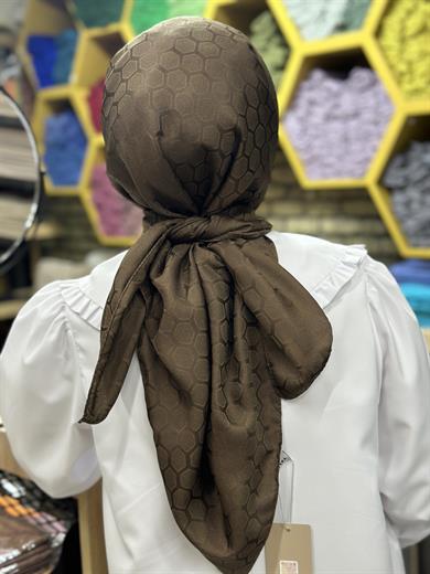 Petek Desen İpekli Jakar Eşarp Acı Kahve