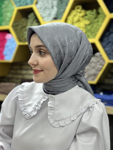 Petek Desen İpekli Jakar YENİ Eşarp Gri