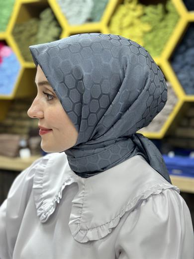 Petek Desen İpekli Jakar Eşarp  Antrasit