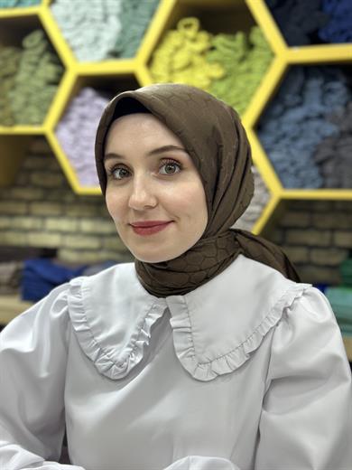 Petek Desen İpekli Jakar Eşarp Acı Kahve