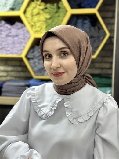 Petek Desen İpekli Jakar Eşarp Kahverengi