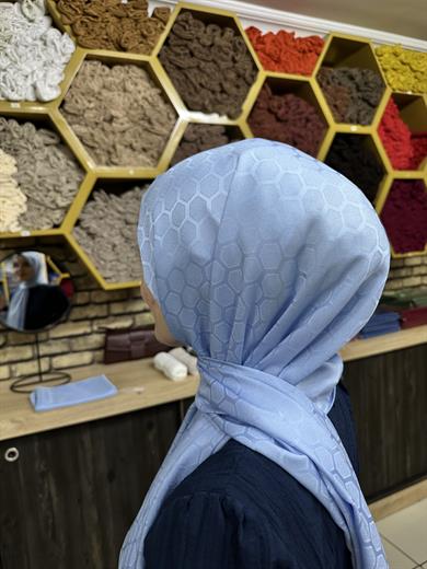 Petek Desen İpekli Jakar Şal Bebe Mavisi